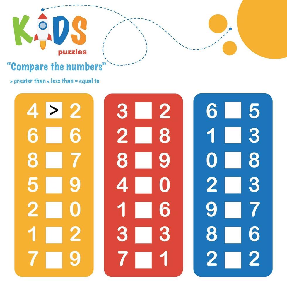 comparación de números hoja de cálculo de matemáticas imprimible vector