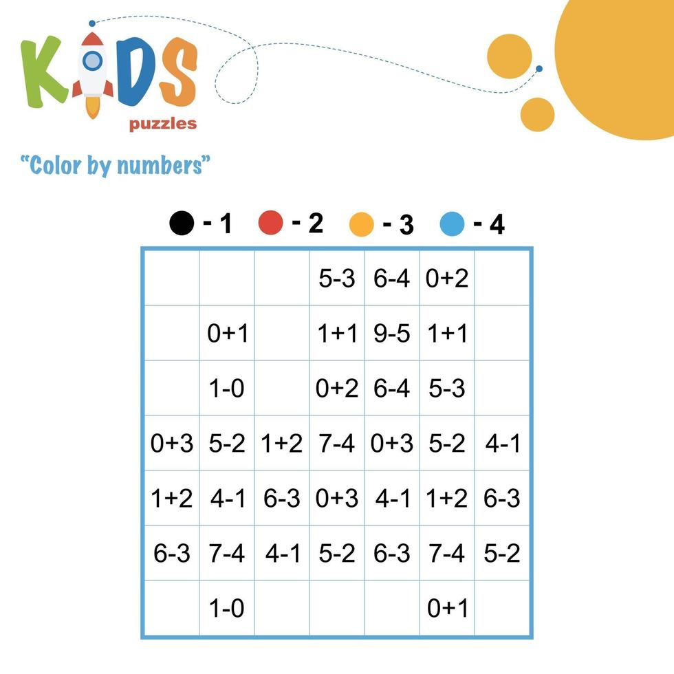 colorear por números hoja de cálculo de matemáticas imprimible vector