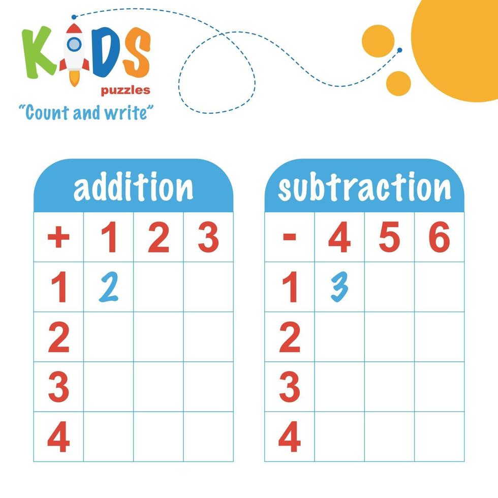 Count and write, printable math worksheet vector