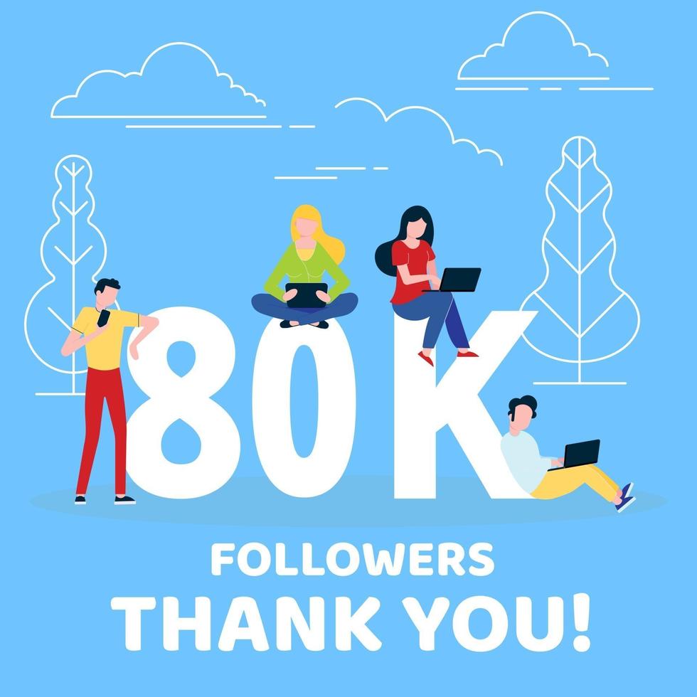 Thank you 80000 followers numbers postcard. vector