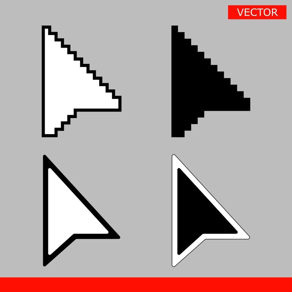 signo de icono de cursores de flecha de píxel en blanco y negro vector