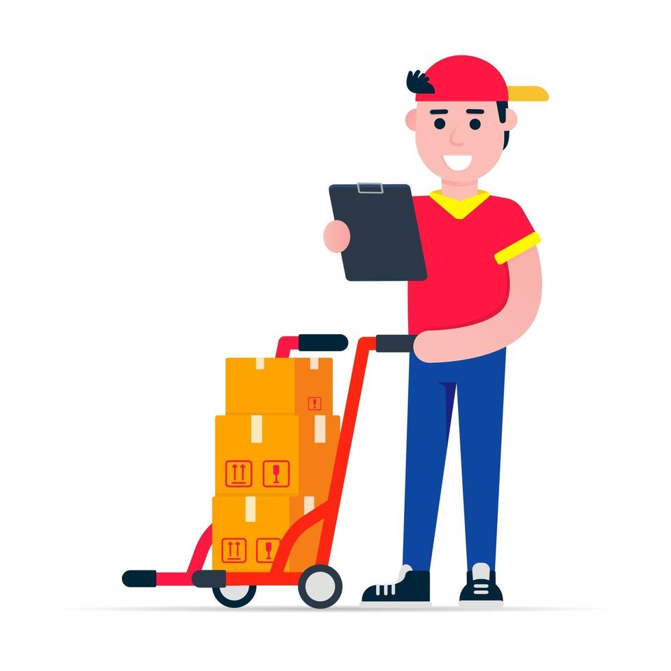 Deliverer boy with boxes vector