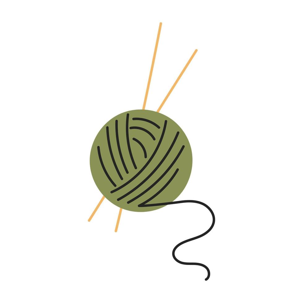 A green ball of woolen threads with knitting needles vector