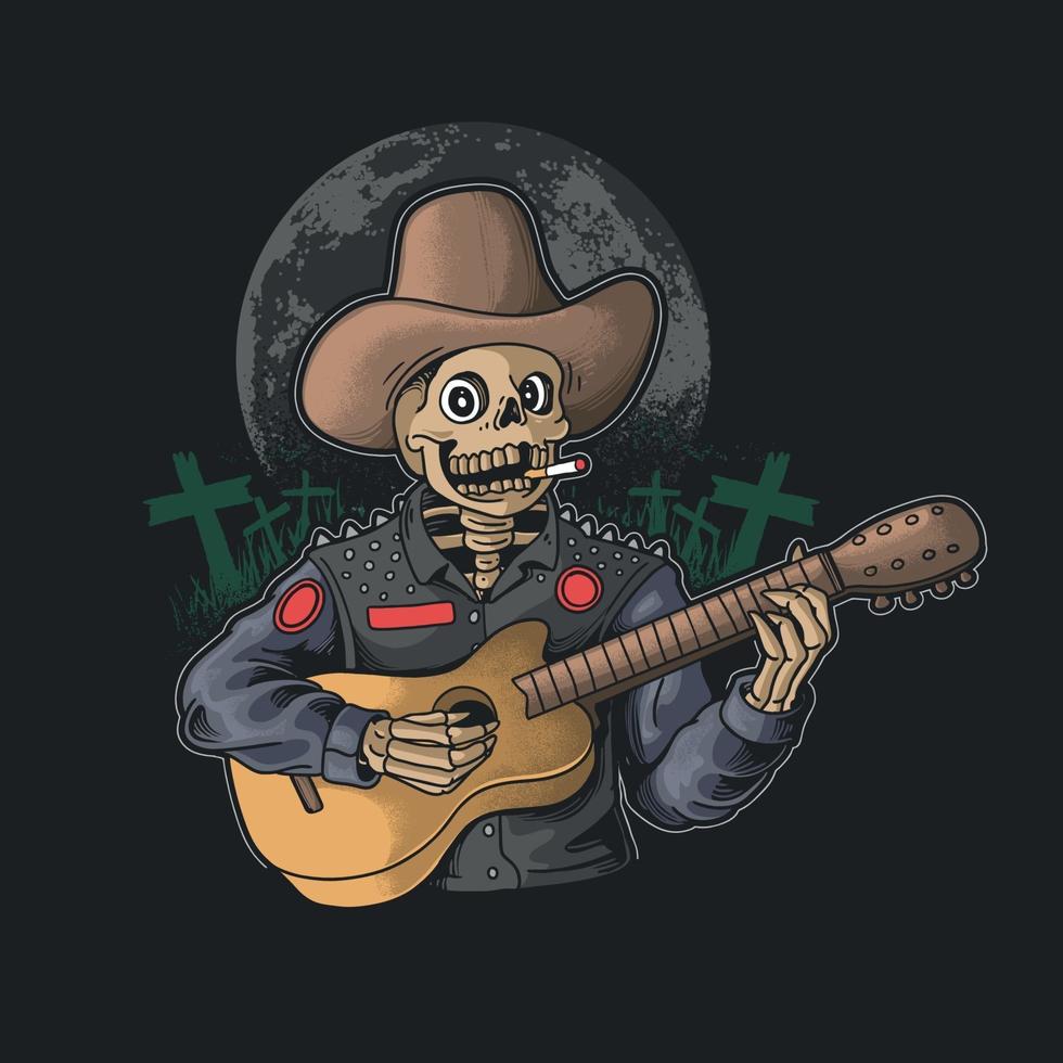 funny skeleton play guitar illustration vector