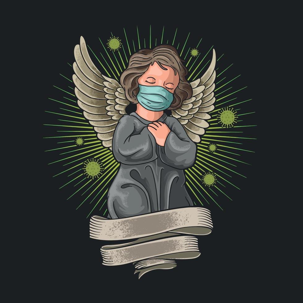 little angel wearing a mask illustration vector