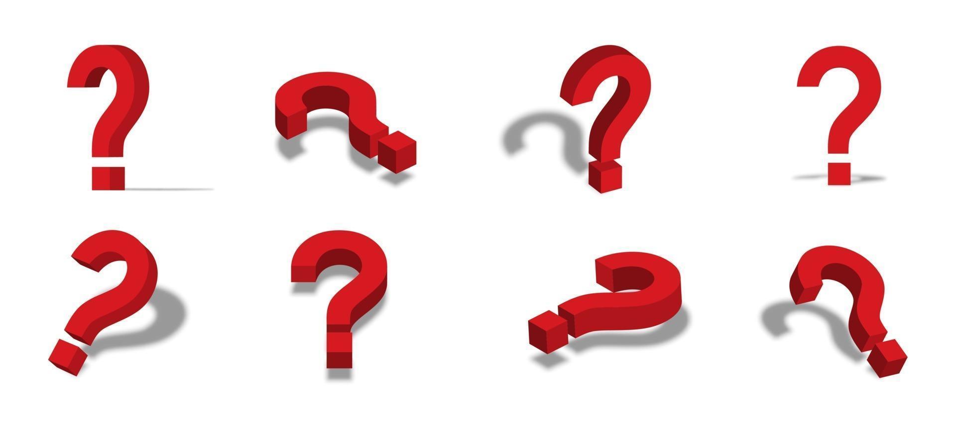 Red question mark 3d icon illustration with different views and angles vector