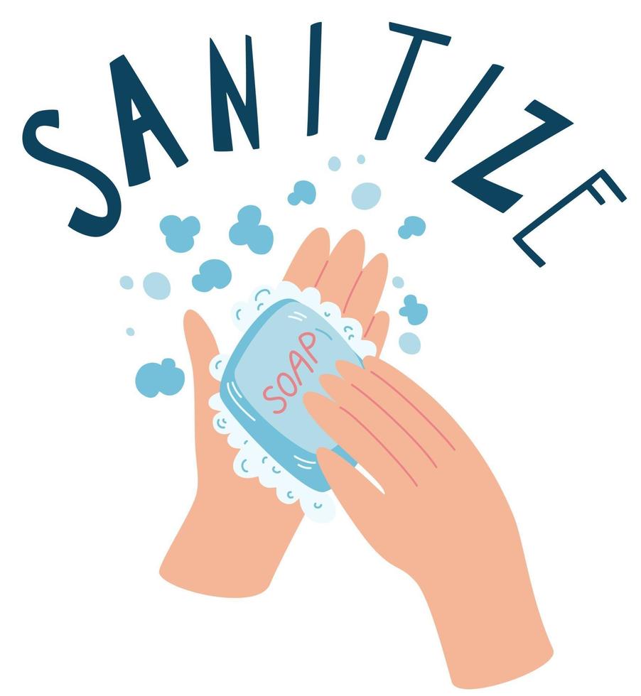 Washing hands with soap. Sanitize. Hygiene concept. vector