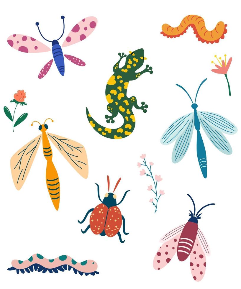 colección de diferentes insectos. vector