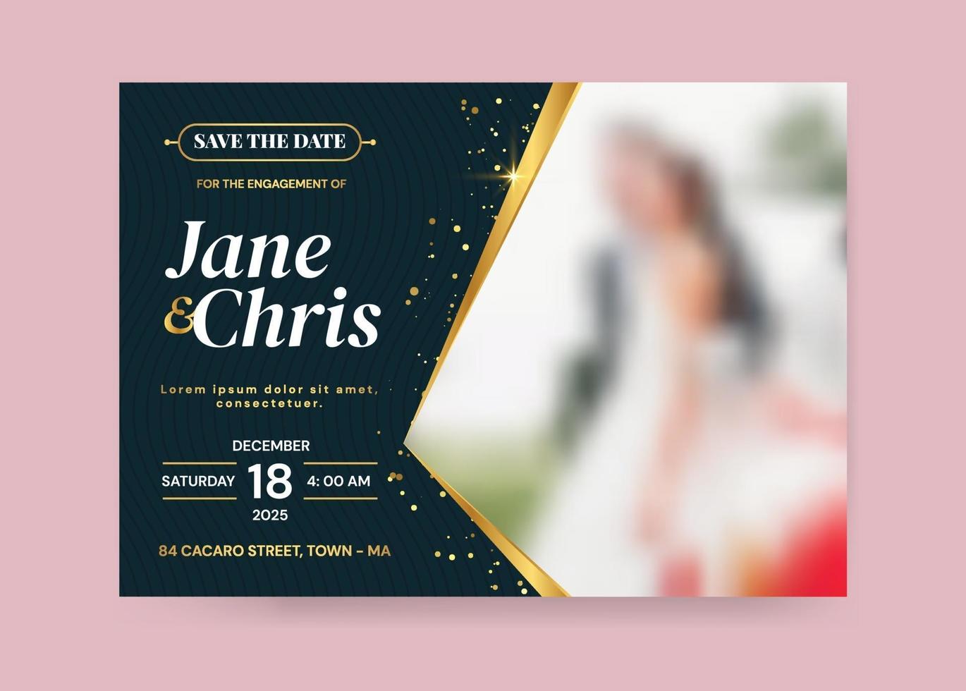 Black And Gold Wedding Invitation Template With Photo Holder vector