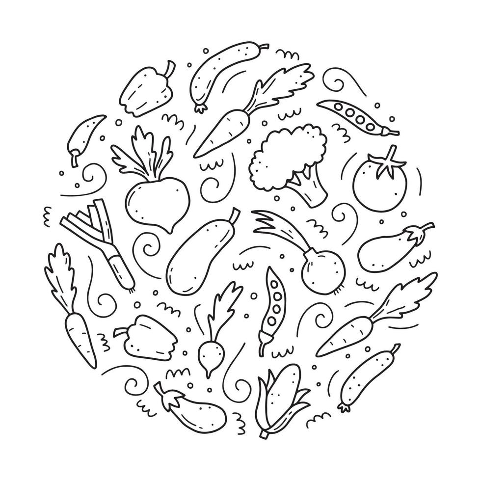Hand drawn set of vegetables. Vector illustration of doodle skecth