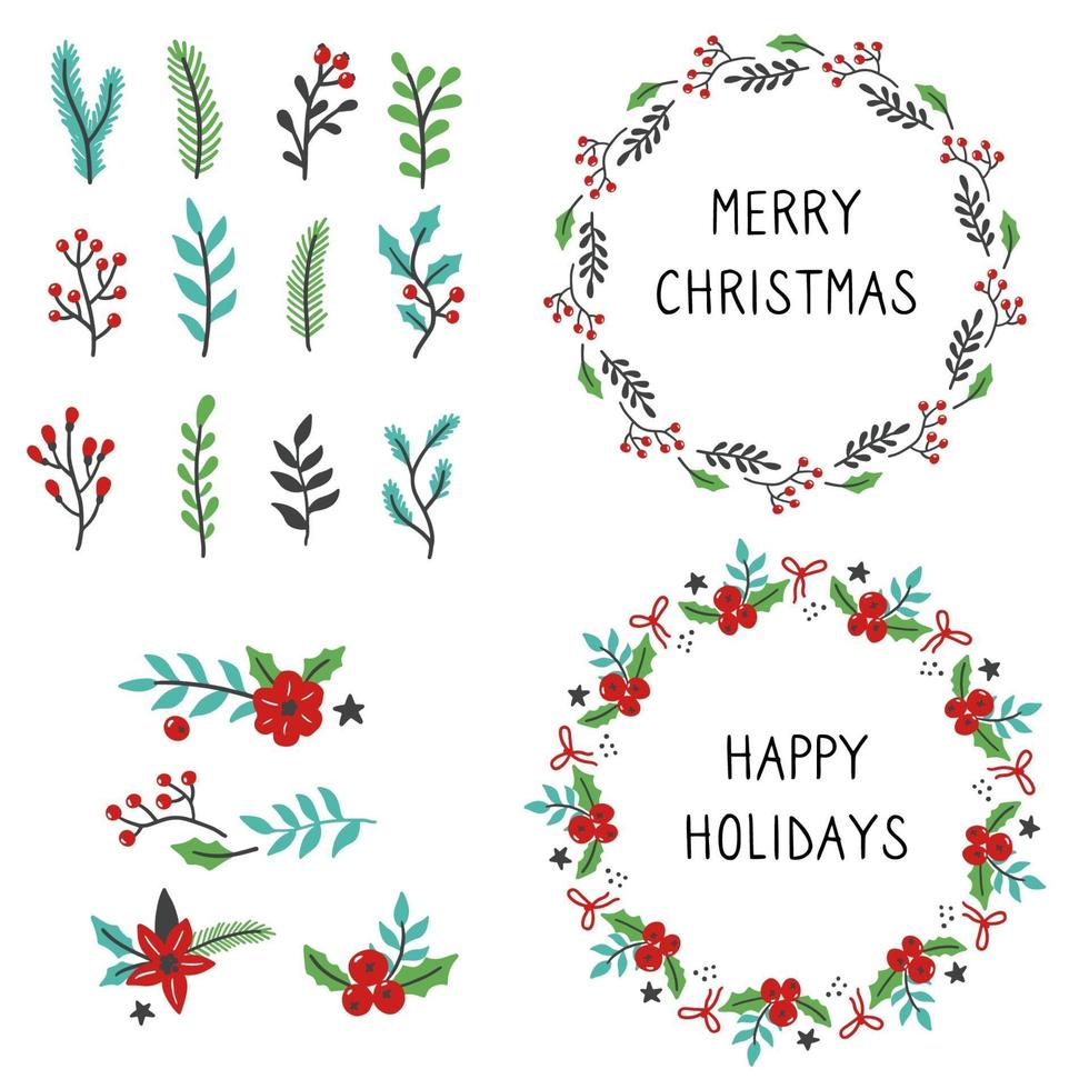 Set of christmas floral frame illustration vector