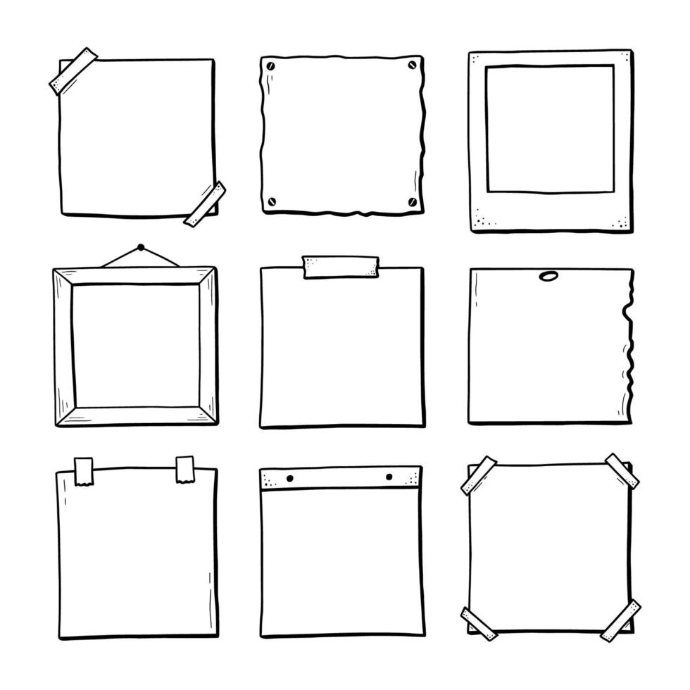 Hand drawn set of paper sticker, photo frame vector