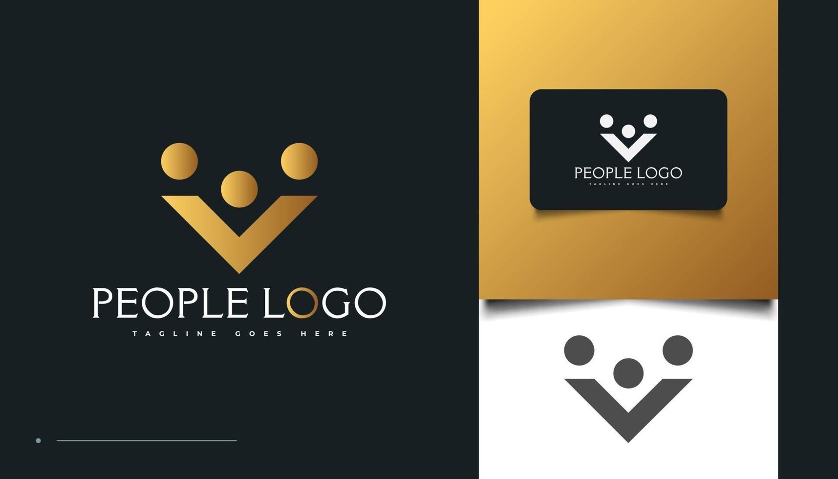 Diseño de logotipo de personas con letra inicial p en degradado dorado. vector
