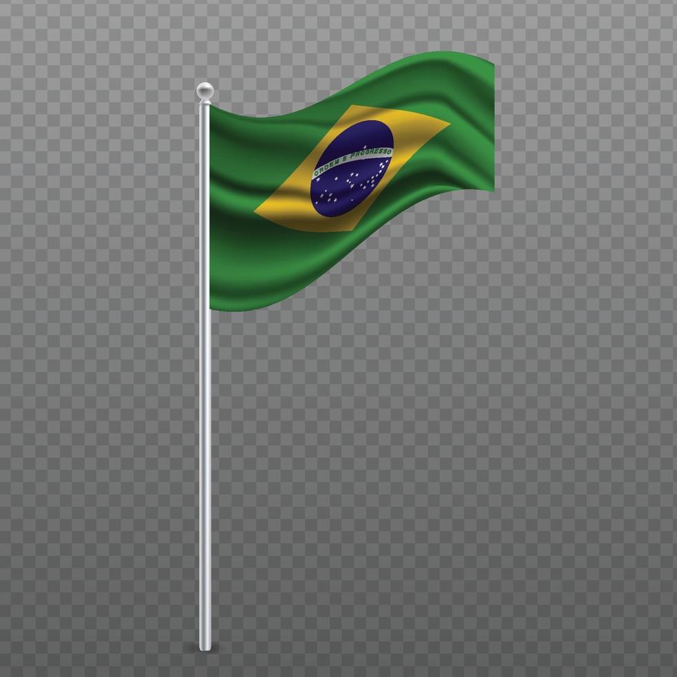 Brazil waving flag on metal pole. vector