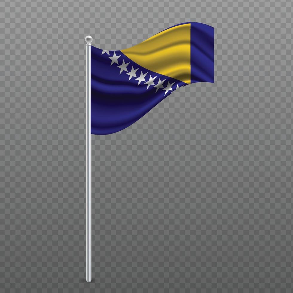 Bosnia and Herzegovina waving flag on metal pole. vector