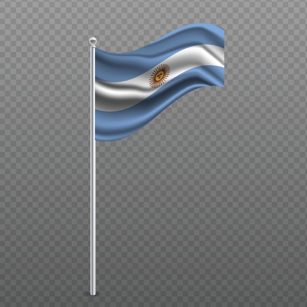 Argentina waving flag on metal pole. vector