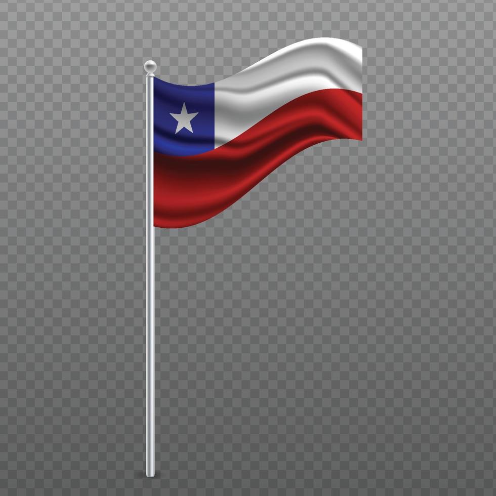 Chile waving flag on metal pole. vector