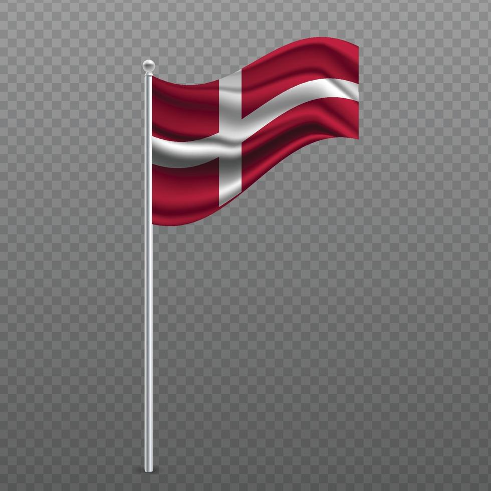 Denmark waving flag on metal pole. vector