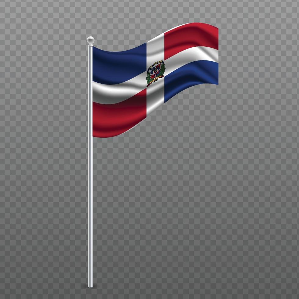 República Dominicana ondeando la bandera en el poste de metal. vector