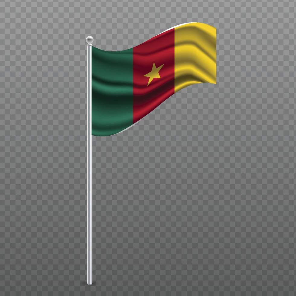 Cameroon waving flag on metal pole. vector