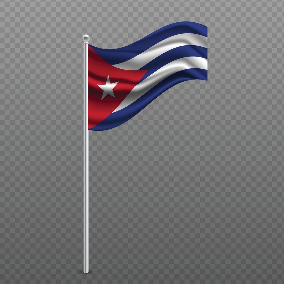 Cuba waving flag on metal pole. vector