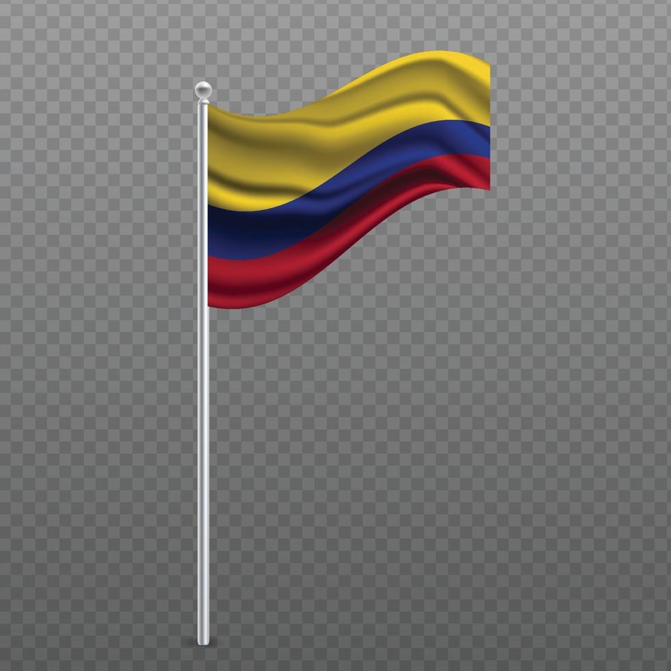 Colombia waving flag on metal pole. vector