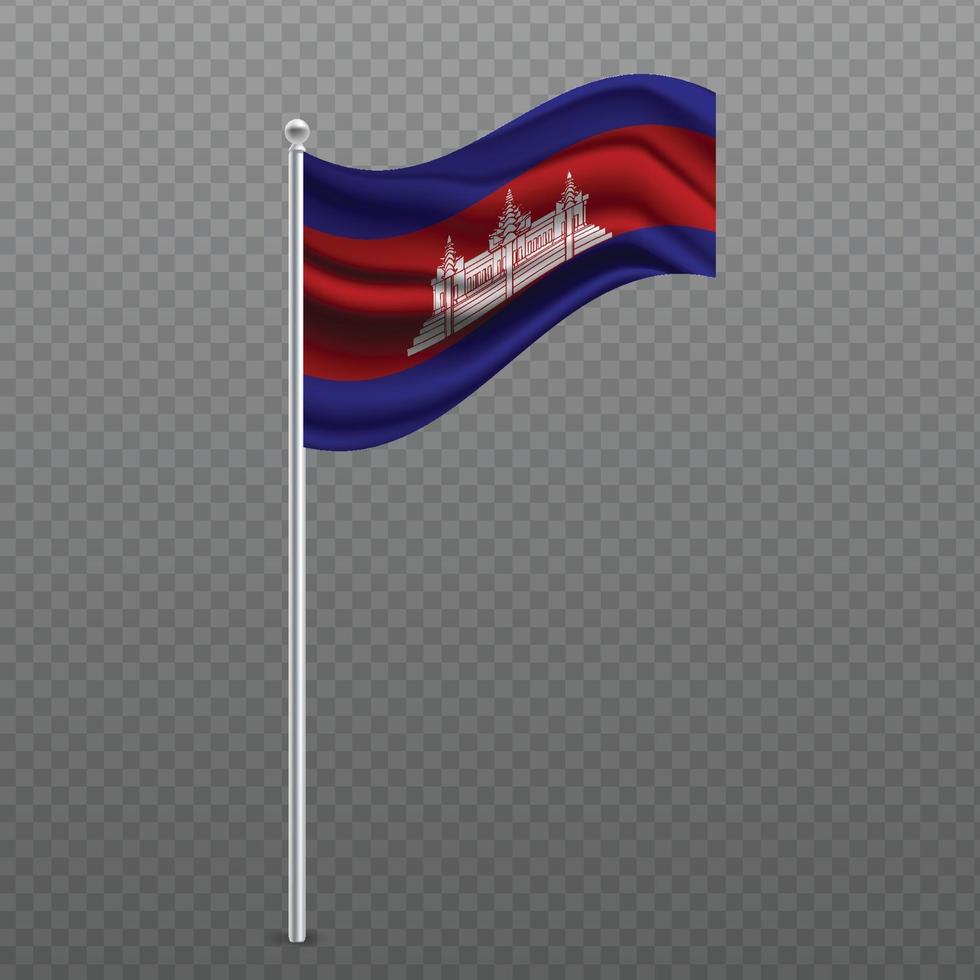 Cambodia waving flag on metal pole. vector