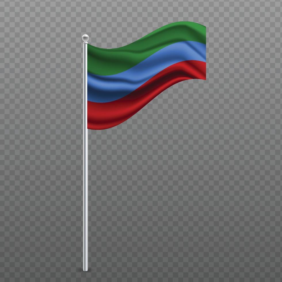 Dagestan waving flag on metal pole. vector