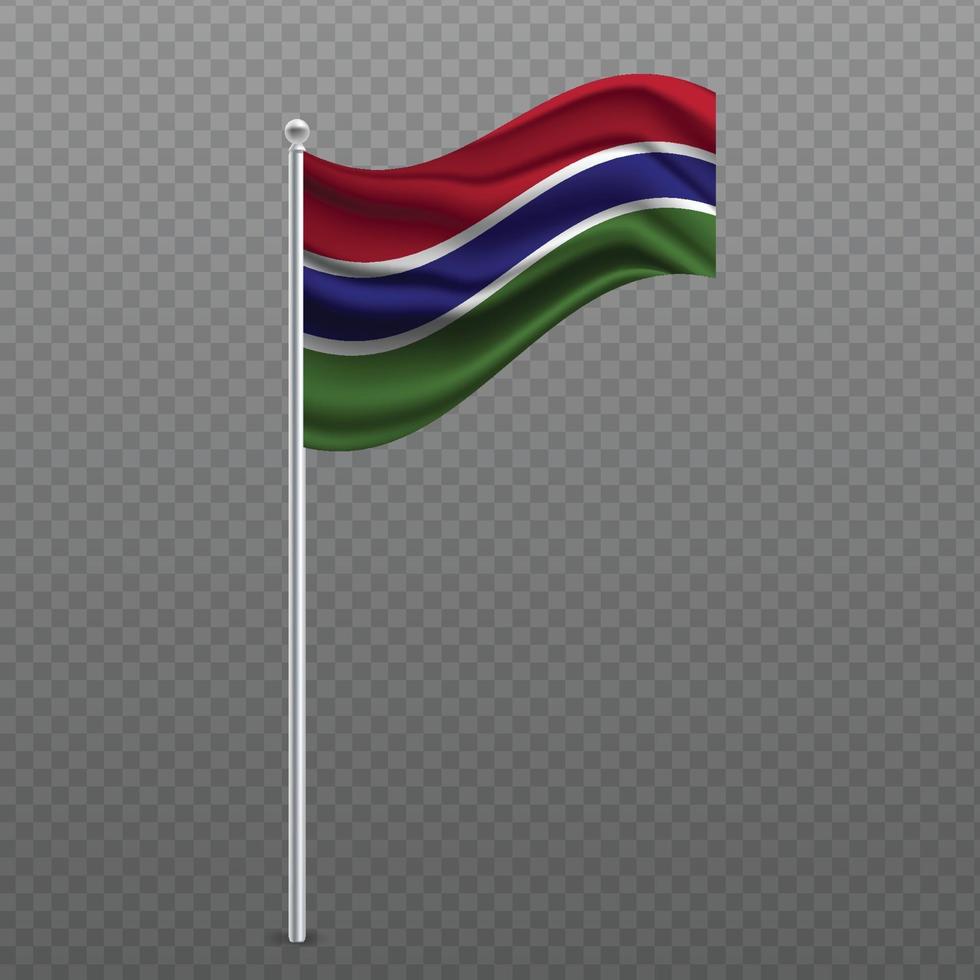 Gambia waving flag on metal pole. vector