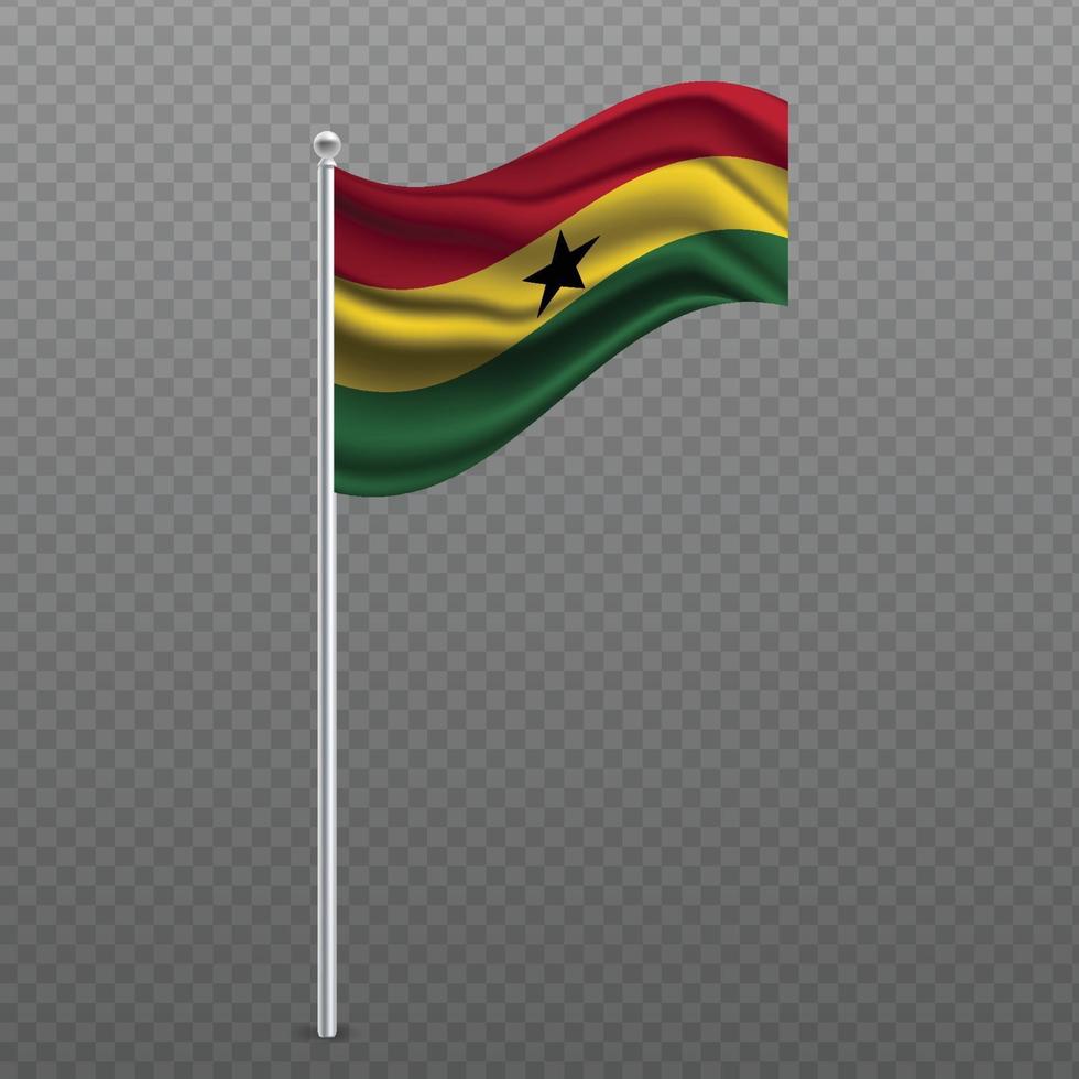 Ghana waving flag on metal pole. vector