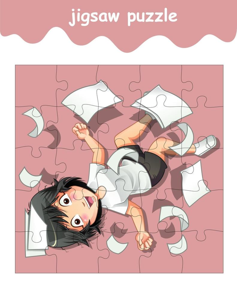 jigsaw puzzle game of girl character cartoon vector