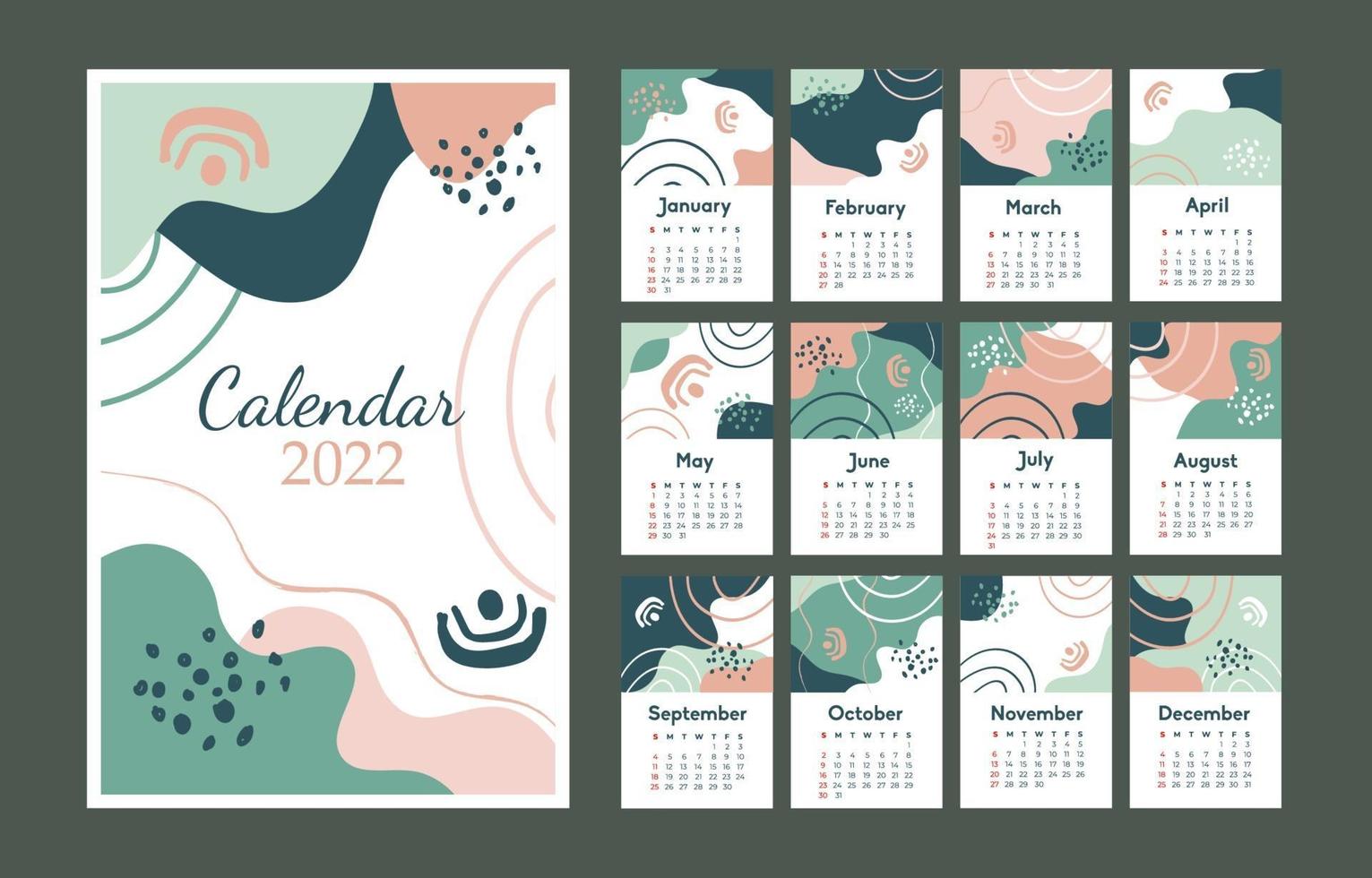 2022 calendario plantilla verde vector