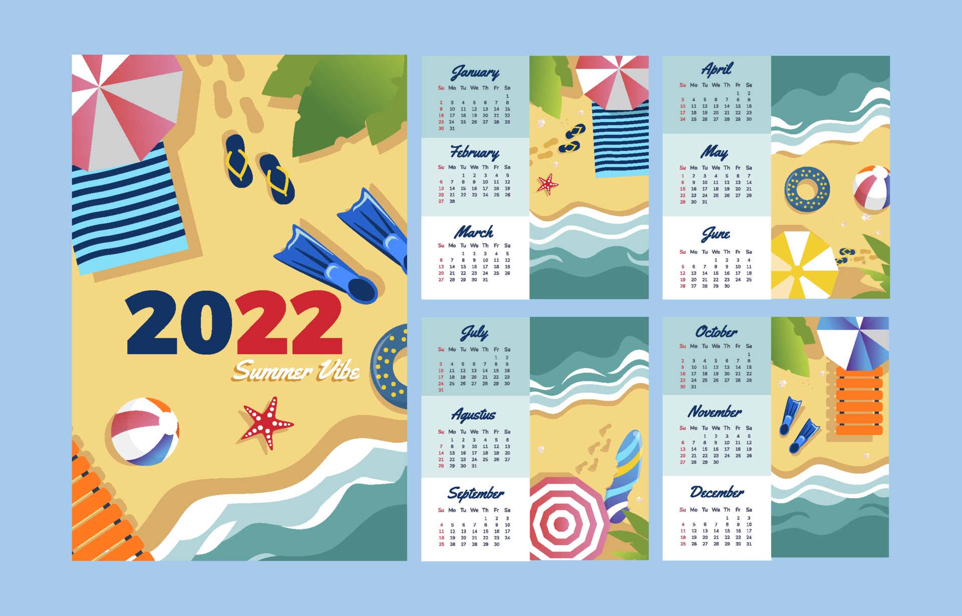 2022 calendar template summer vibe 3311237 vector art at vecteezy