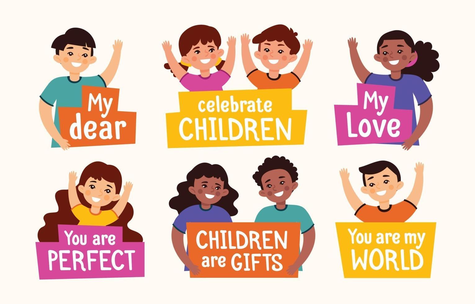 Flat Happy Children's Day Sticker Collection vector