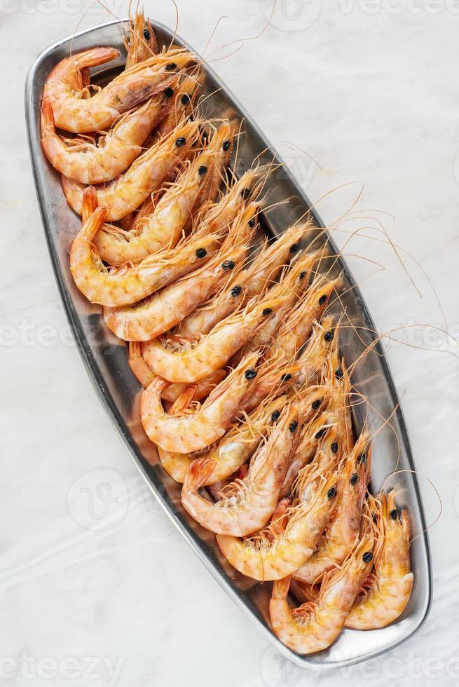 Fresh steamed Portuguese prawns seafood tapas snack starter photo