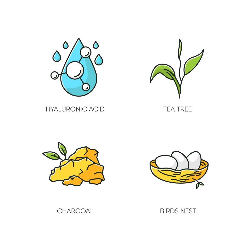 Cosmetic ingredient RGB color icons set vector