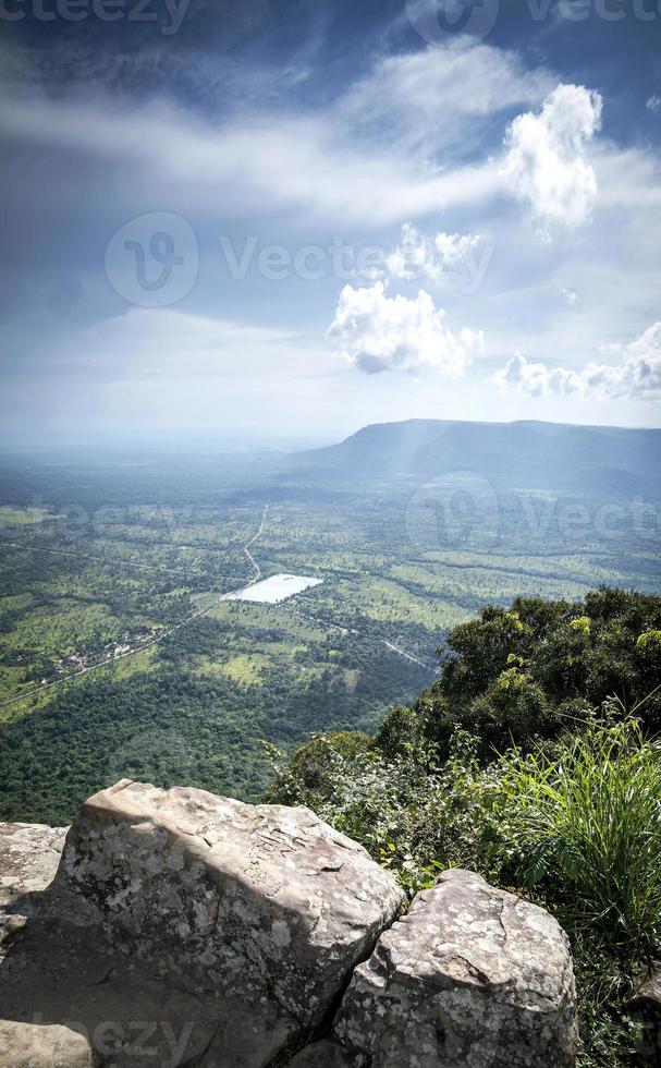 Countryside landscape view from Preah Vihear ancient temple ruins in Cambodia photo