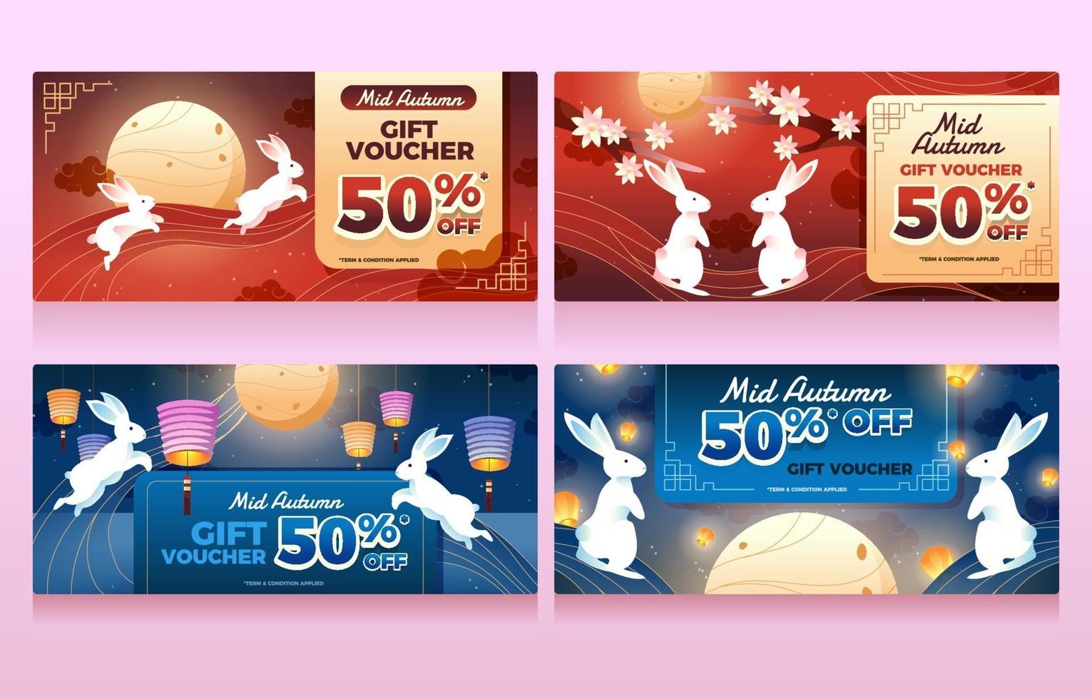 Two Rabbit Celebrating Mid Autumn Gift Voucher vector