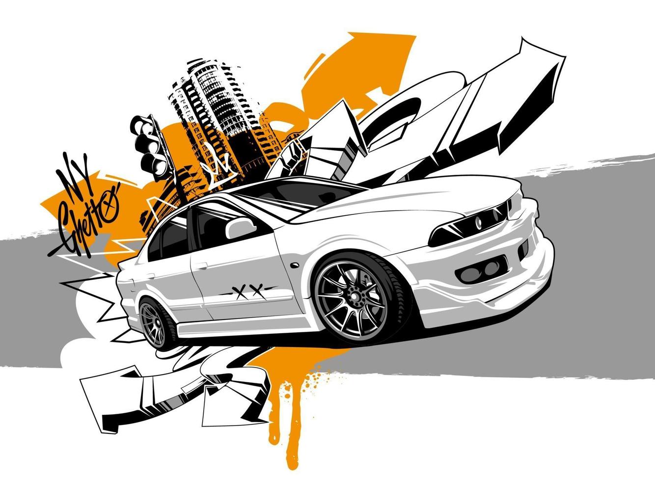 coche de carreras graffiti arte abstracto vector