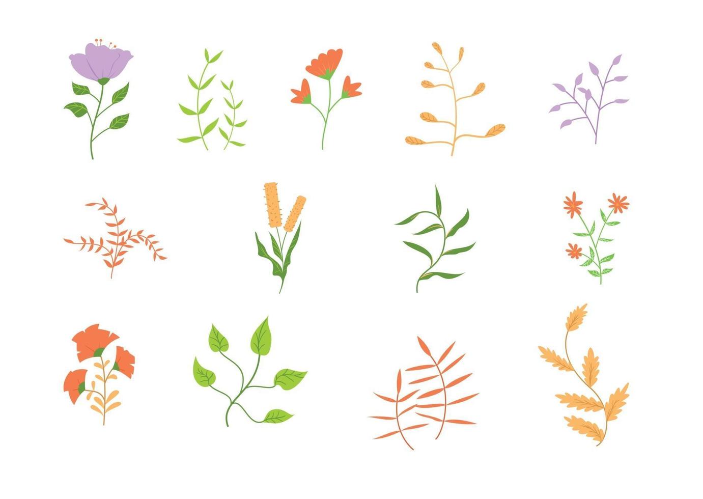 Set of hand-drawn flower in flat vector illustration