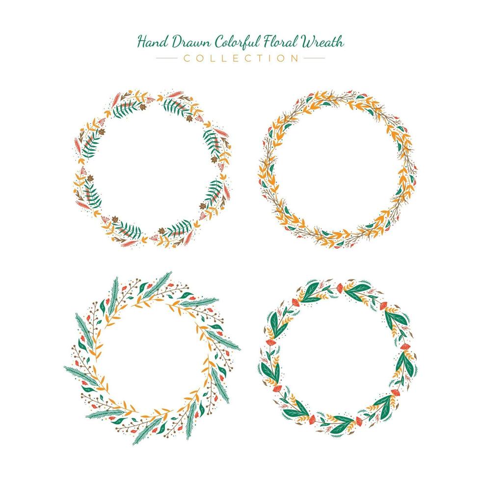 Set of colorful hand drawn colorful flower wreath collection vector