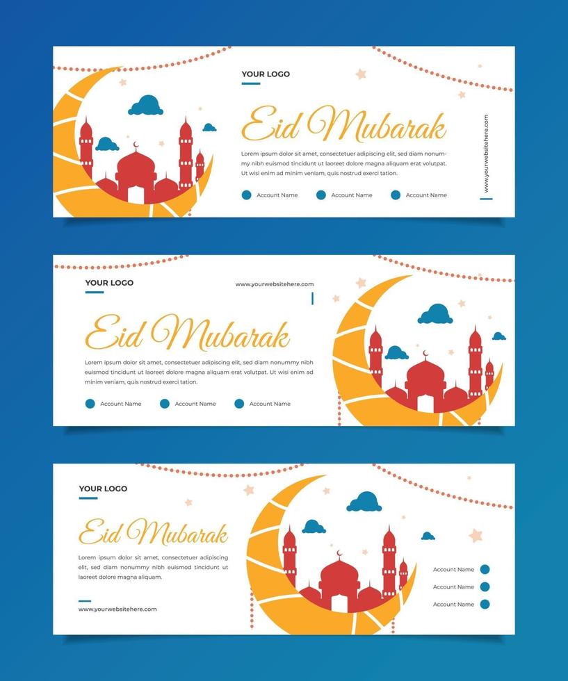 Set of islamic eid mubarak social media banner vector