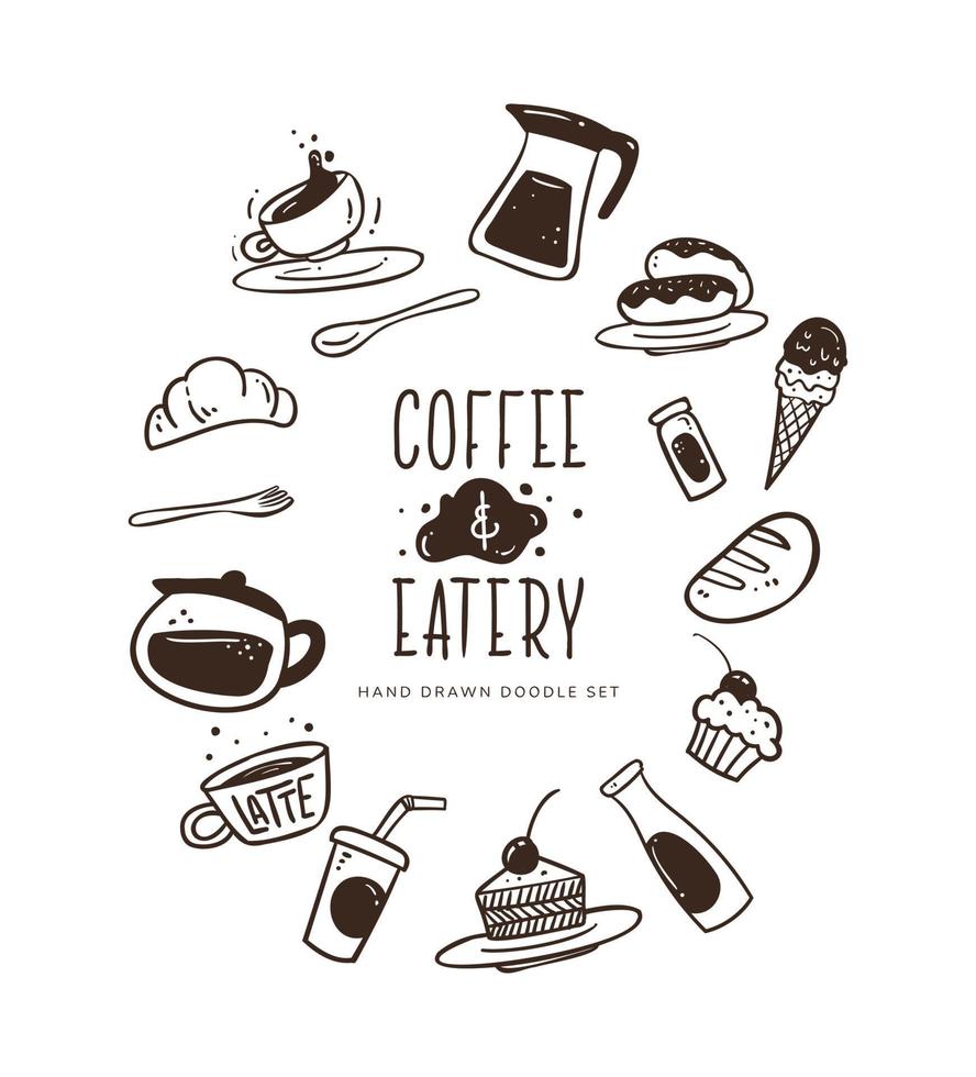 conjunto de doodle de café y restaurante dibujado a mano vector