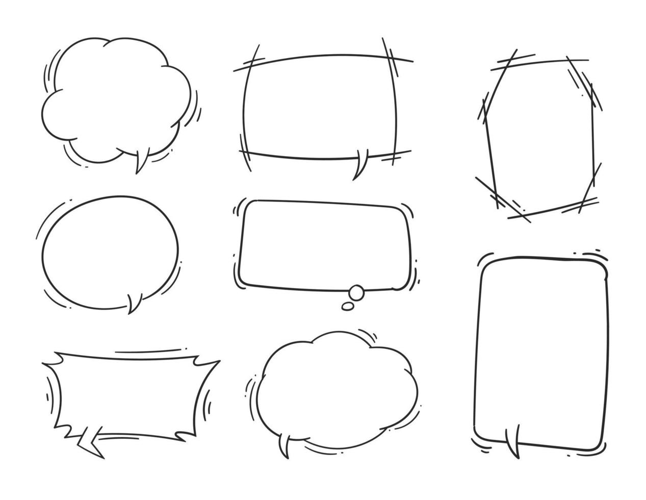 Set of hand-drawn speech bubble line-art vector