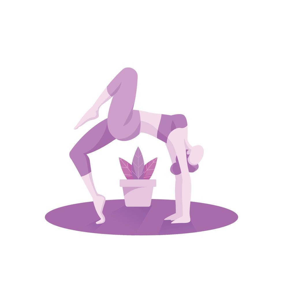 Woman doing back stand practicing yoga posture vector