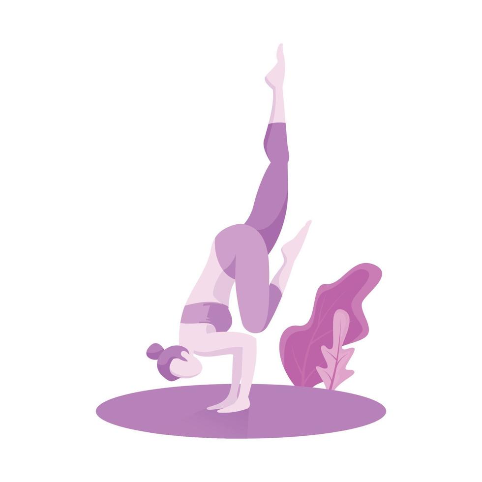 Woman doing handstand practicing yoga posture vector