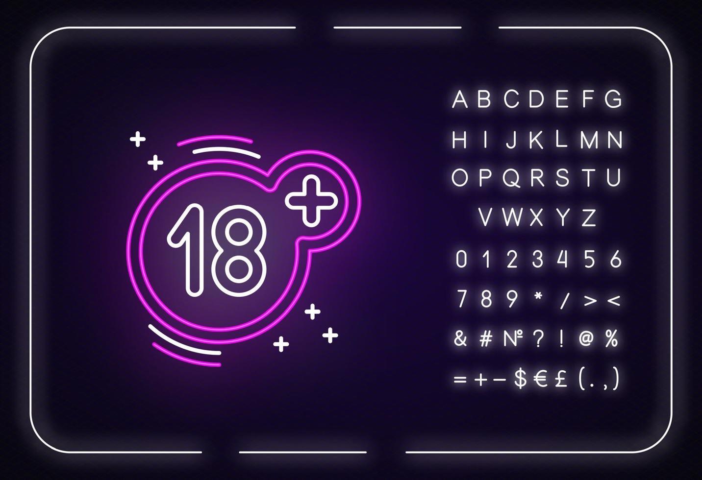Eighteen plus neon light icon vector