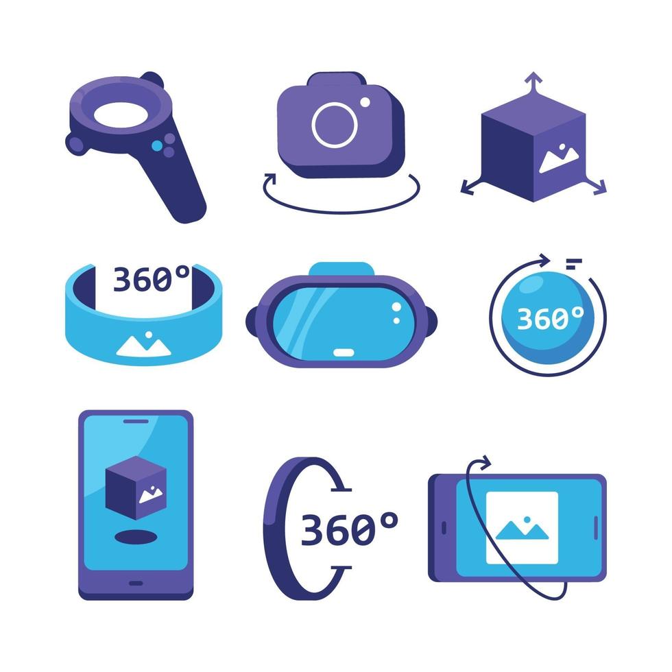 Virtual Tourism Icon Set vector