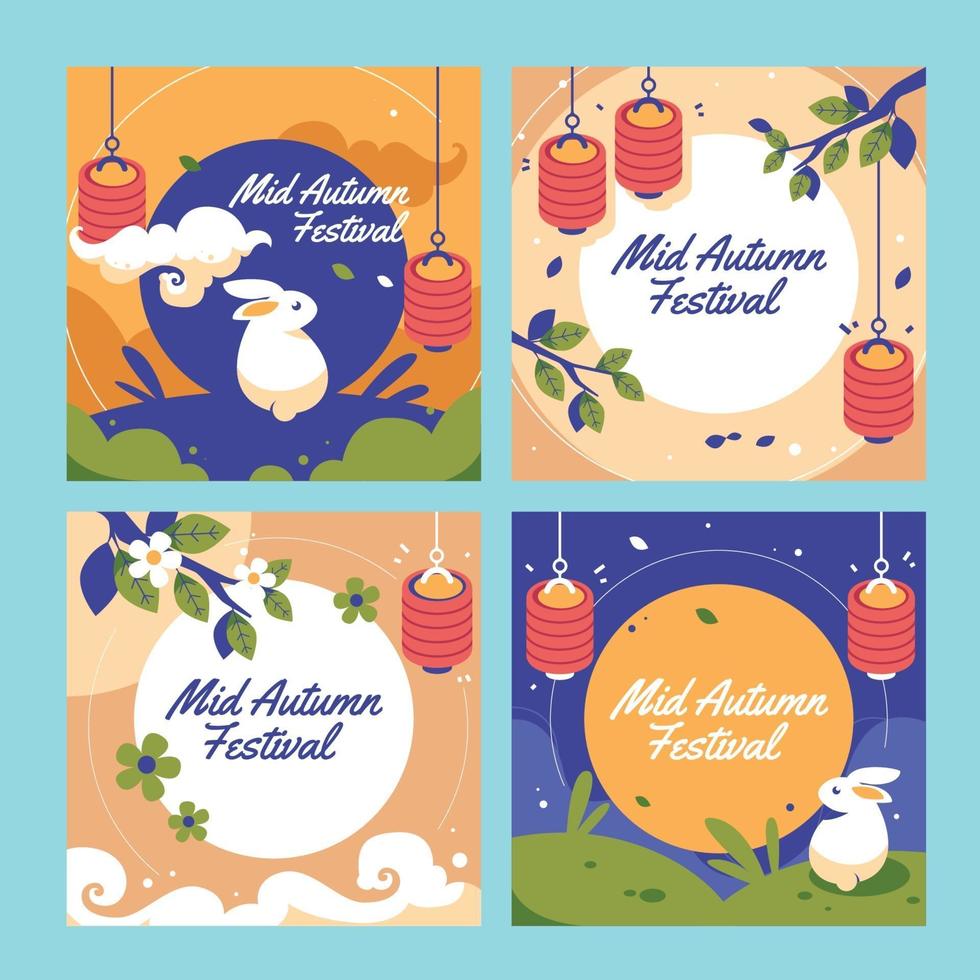 colección de tarjetas de conejo del festival del medio otoño vector