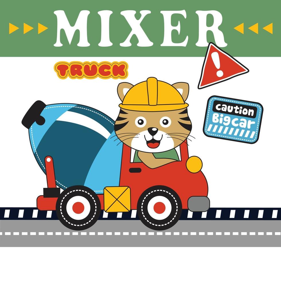 cat and mixer truck funny cartoon,vector illustration vector